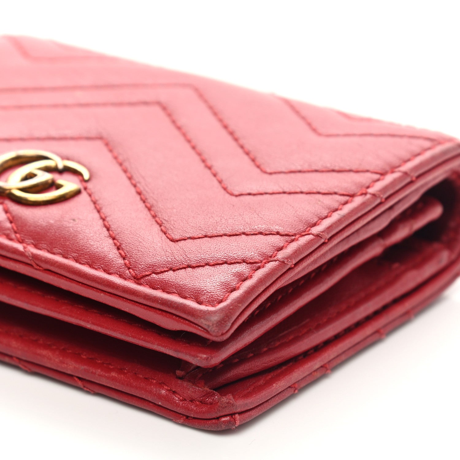 Gucci Calfskin Matelasse GG Marmont Card Case Wallet Hibiscus Red 16 of 16