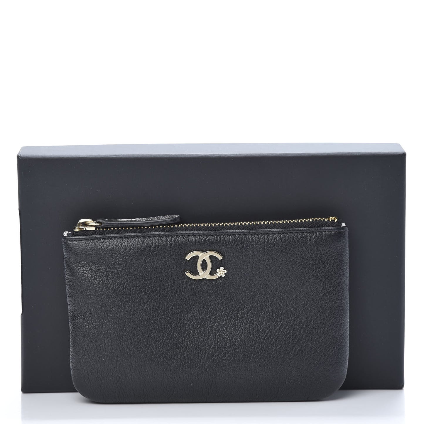 Goatskin Small CC Clover Cosmetic Case Black