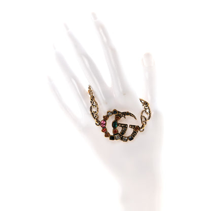 Gucci Oxidized Metal Crystal Double G Bracelet Aged Gold Multicolor 2 of 4