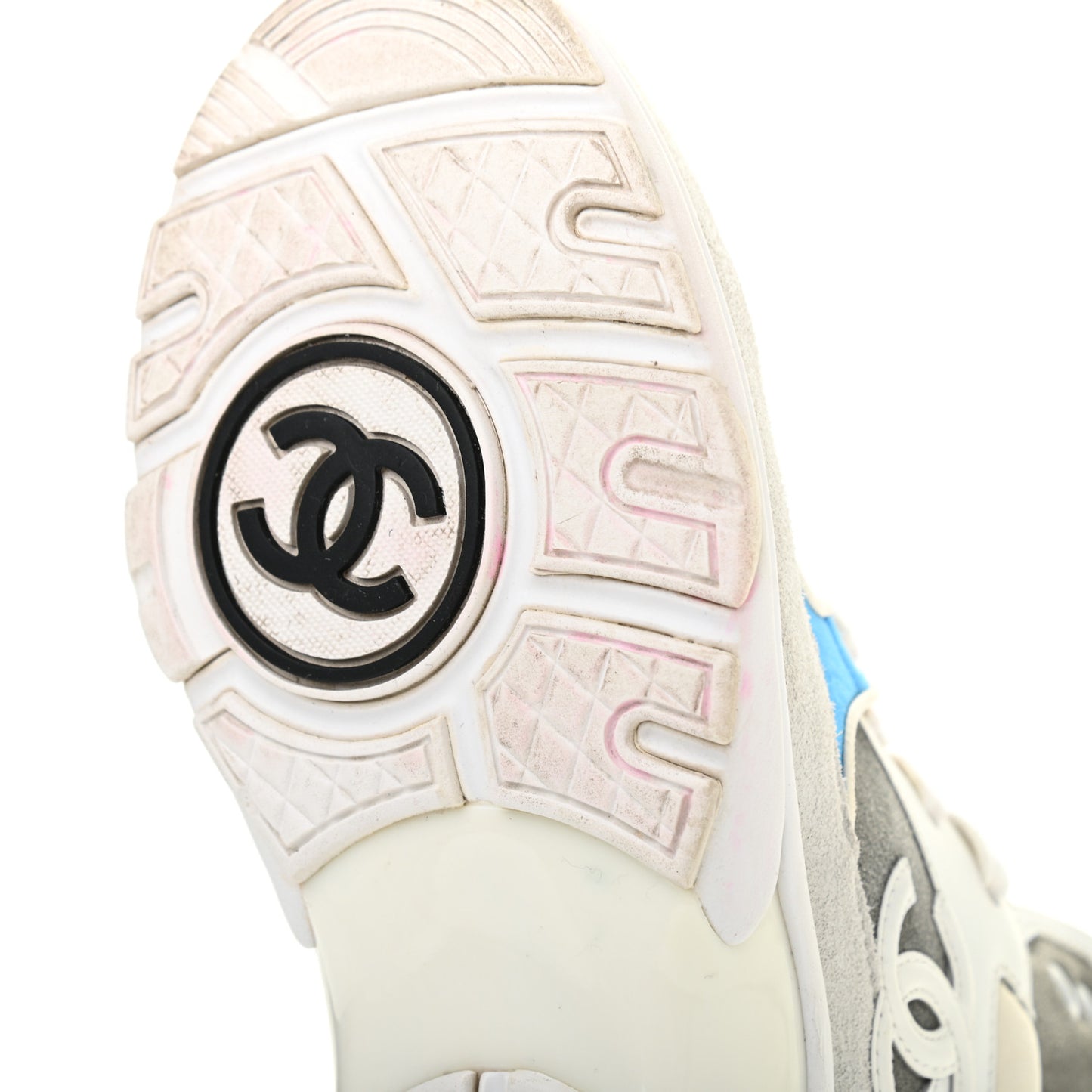 Suede Calfskin Lambskin High Top CC Sneakers 36 White Grey Fluo Blue