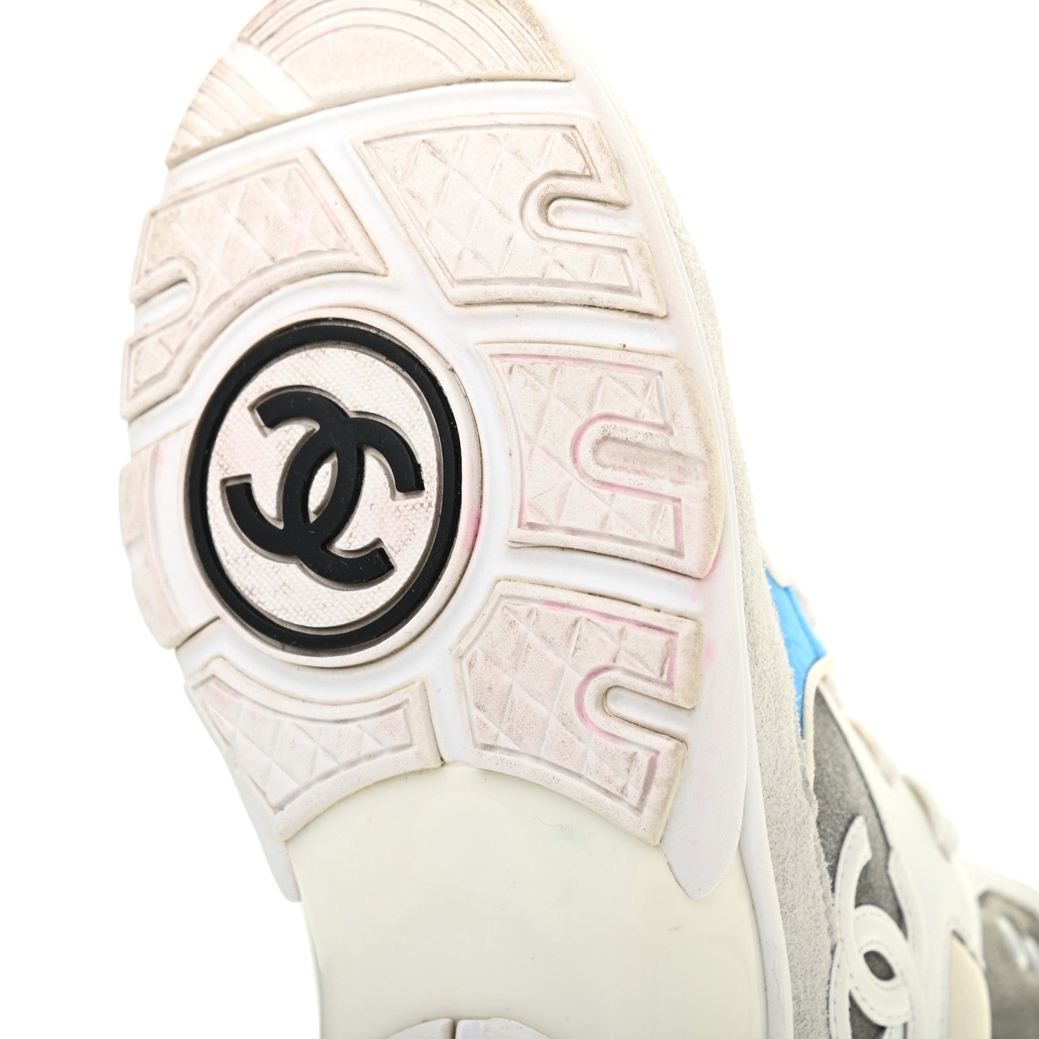 Chanel Suede Calfskin Lambskin High Top CC Sneakers 36 White Grey Fluo Blue 8 of 11