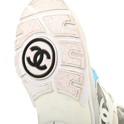 Chanel Suede Calfskin Lambskin High Top CC Sneakers 36 White Grey Fluo Blue 8 of 11