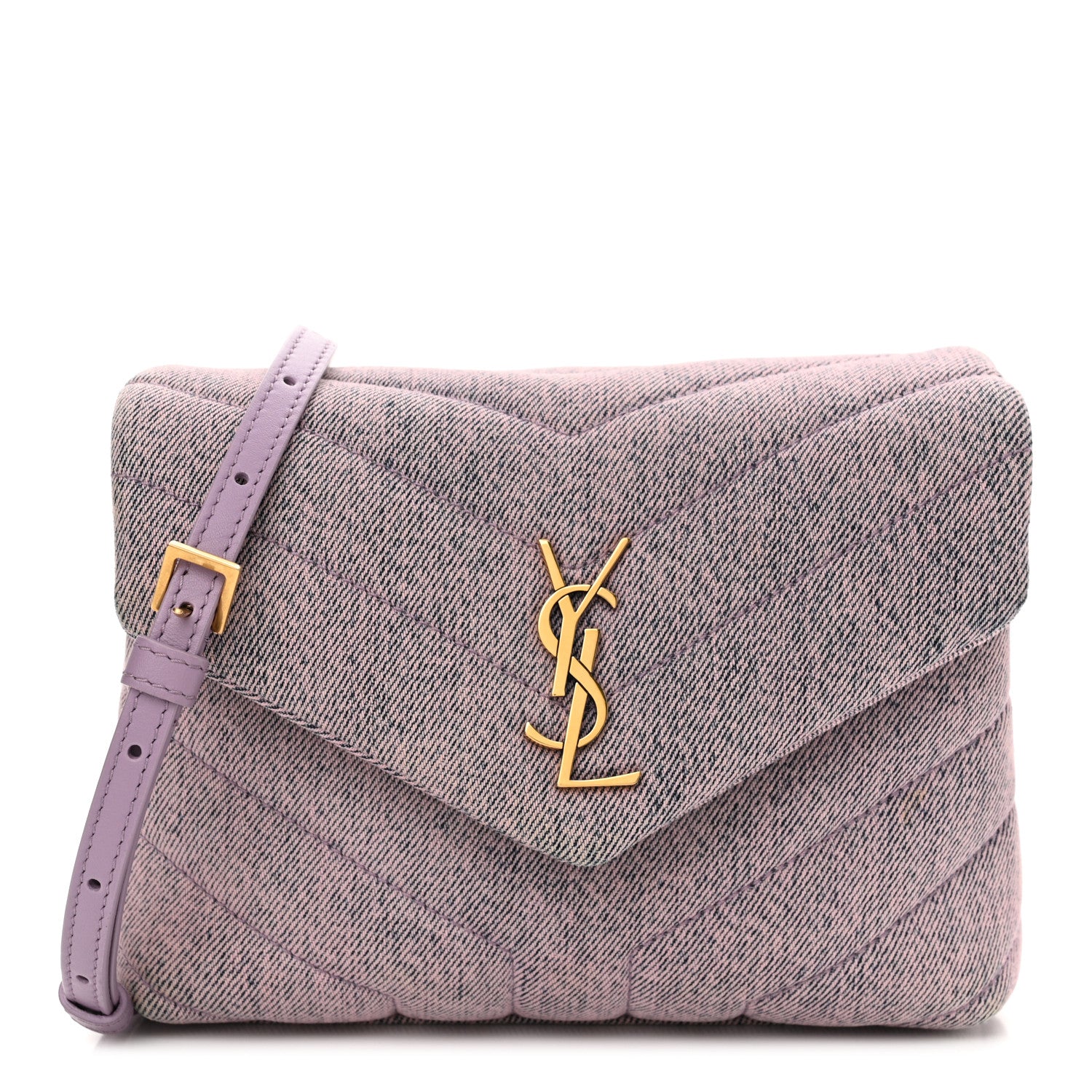 Saint Laurent Denim Y Quilted Monogram Toy Loulou Crossbody Bag Bleached Lilac 1 of 13