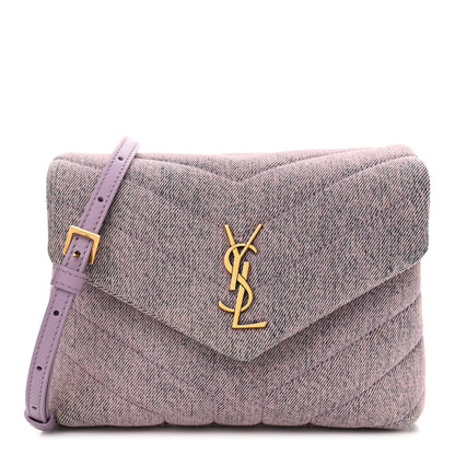 Saint Laurent Denim Y Quilted Monogram Toy Loulou Crossbody Bag Bleached Lilac 1 of 13