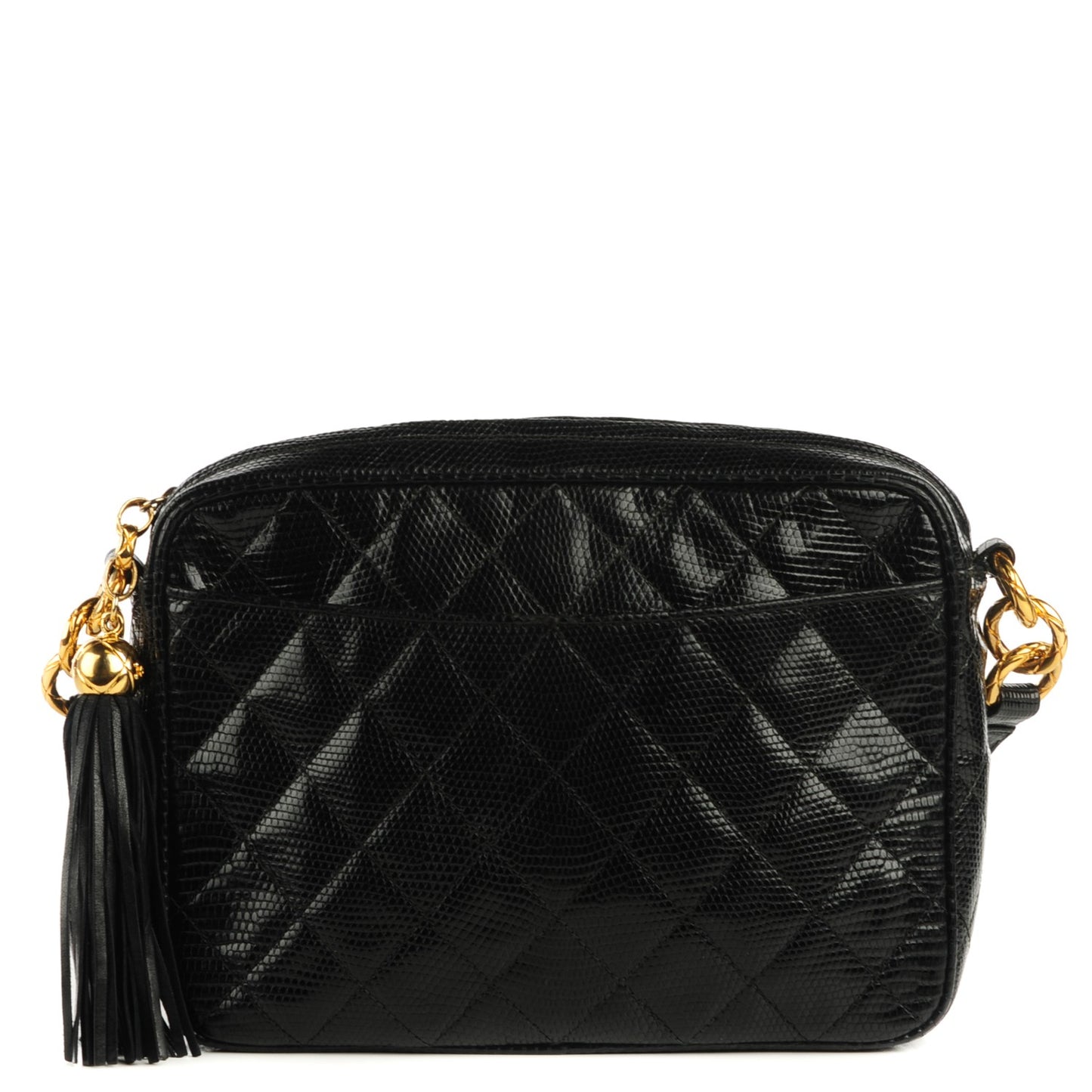 Lizard Quilted Small Tassel Camera Case Black