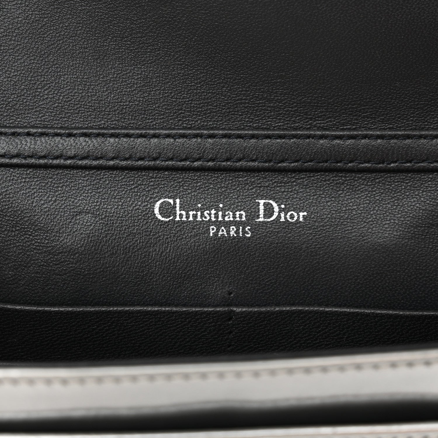 Christian Dior Metallic Patent Micro-Cannage Diorama Wallet on Chain Pouch Silver 6 of 14
