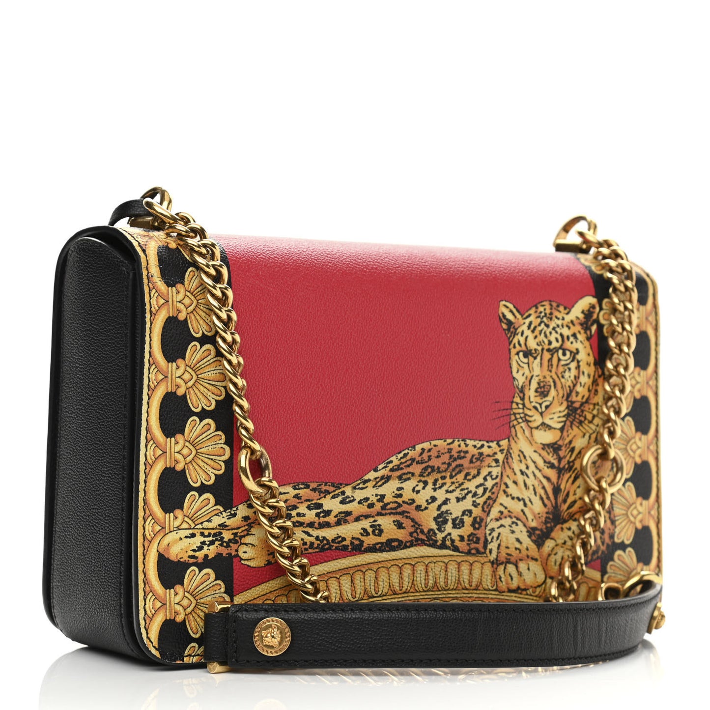 Calfskin Leopard Baroque Print Medium Icon Chain Bag Black Multicolor