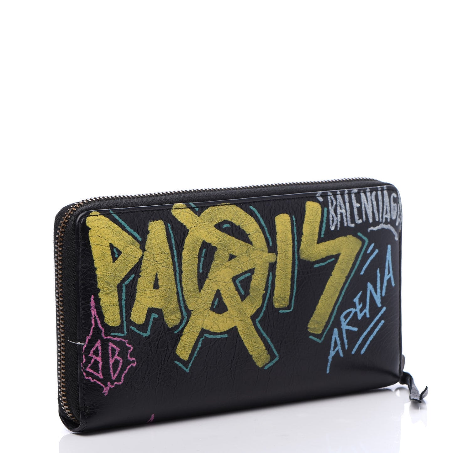 Agneau Arena Graffiti All Over Classic Hardware Continental Zip Around Wallet Black Multicolor