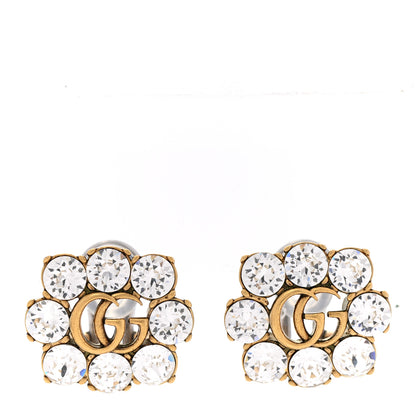 Gucci Metal Crystal Double G Clip On Earrings Aged Gold 1 of 5