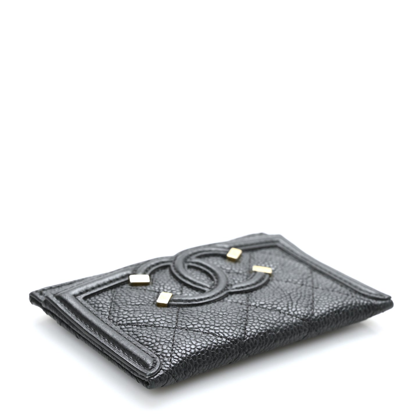 Caviar Quilted Filigree Card Holder Black
