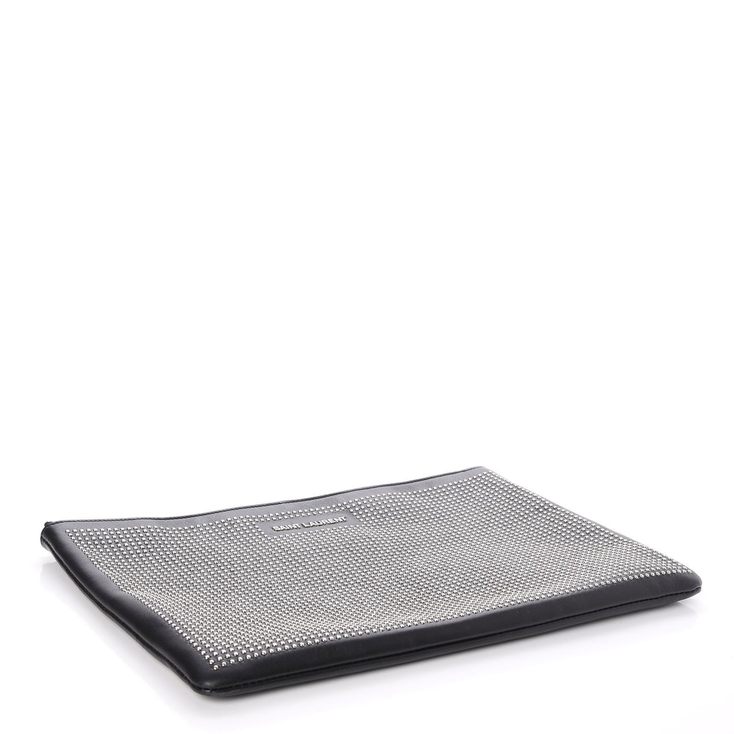 Calfskin Studded Letters Zipped Clutch Black