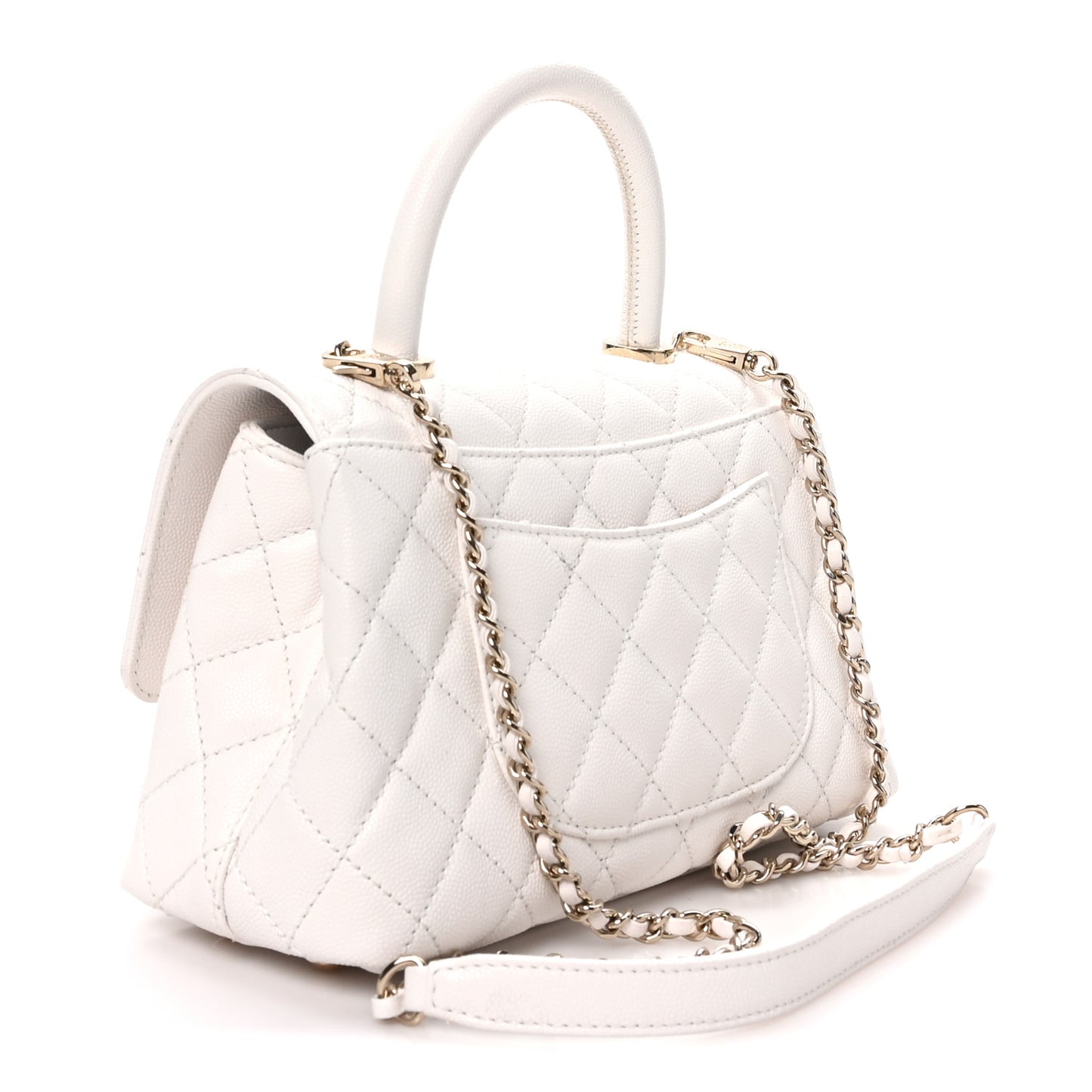 Caviar Quilted Mini Coco Handle Flap White