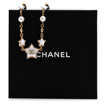 Chanel Metal Pearl Crystal CC Star Gold Pearly White 5 of 5