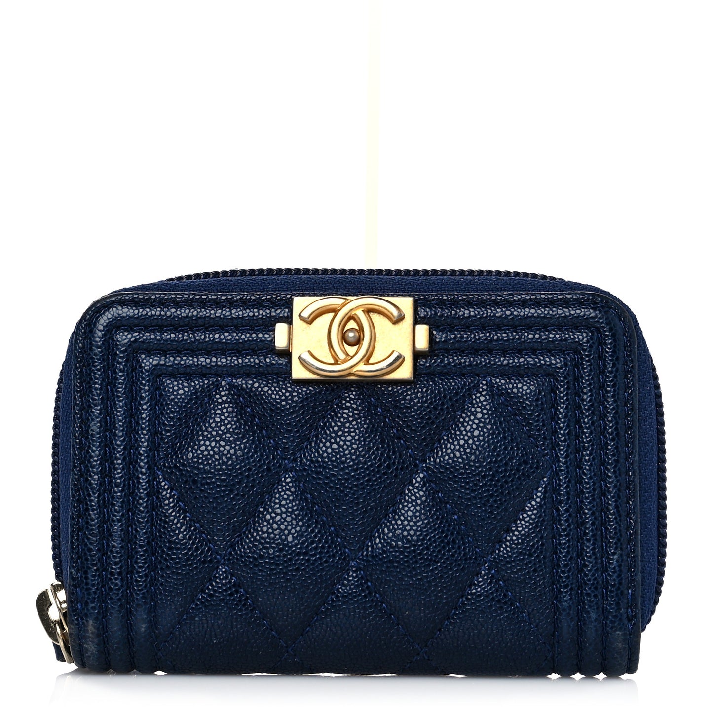 Caviar Quilted Boy Zip Around Coin Purse Wallet Dark Blue