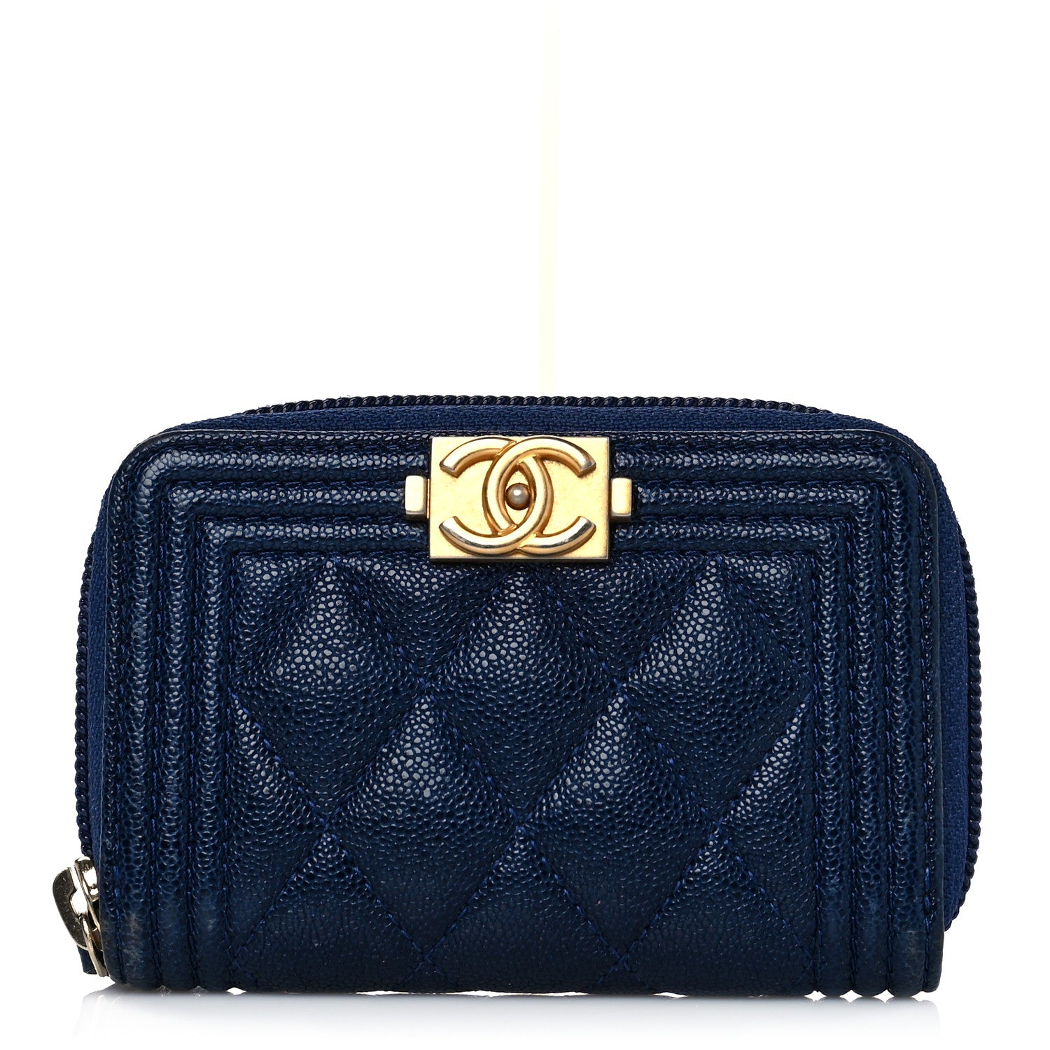 Chanel Caviar Quilted Boy Zip Around Coin Purse Wallet Dark Blue 1 of 10