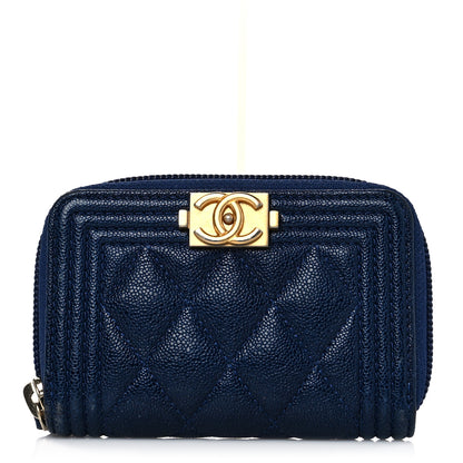Chanel Caviar Quilted Boy Zip Around Coin Purse Wallet Dark Blue 1 of 10
