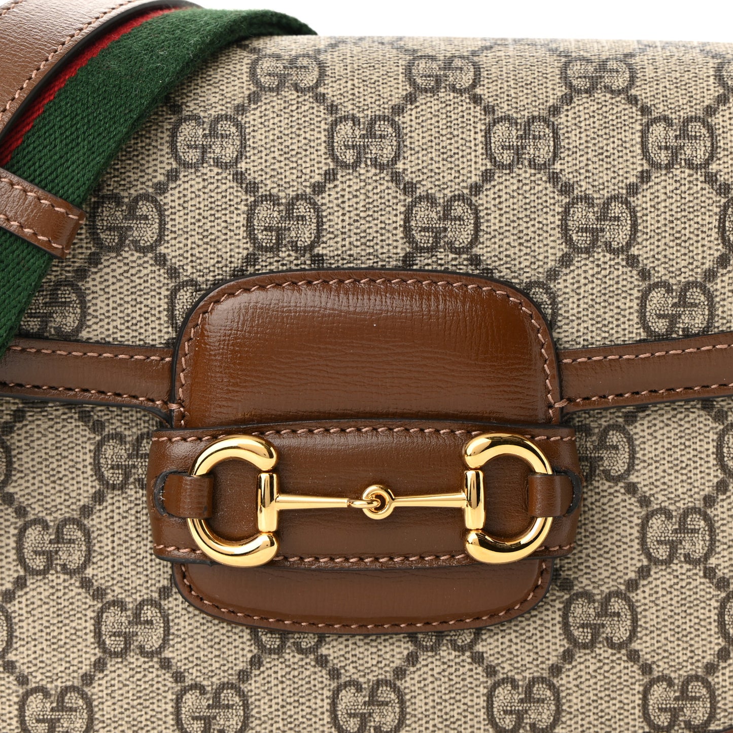 GG Supreme Monogram Web Mini Horsebit 1955 Shoulder Bag Beige Brown Sugar
