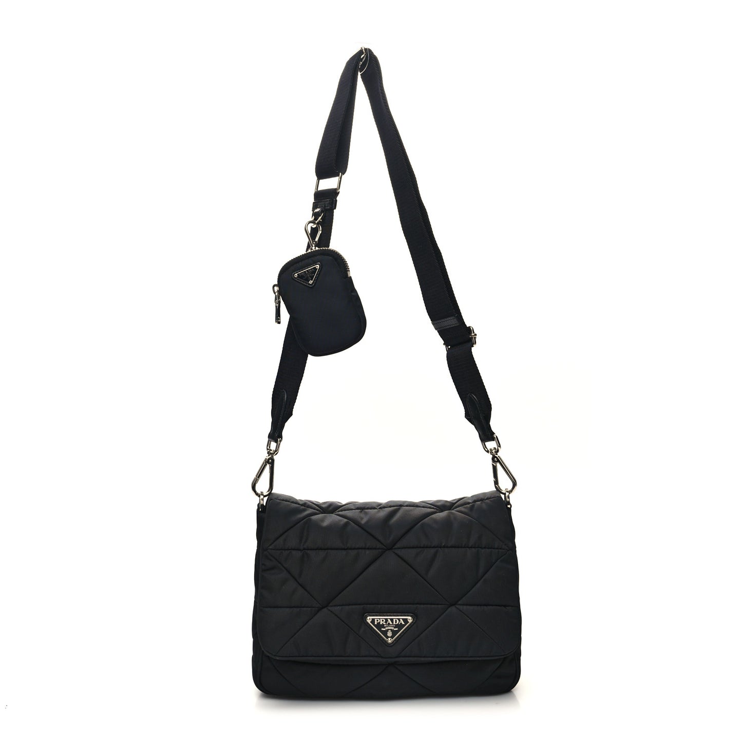 Re-Nylon Quilted Padded Flap Shoulder Bag Black