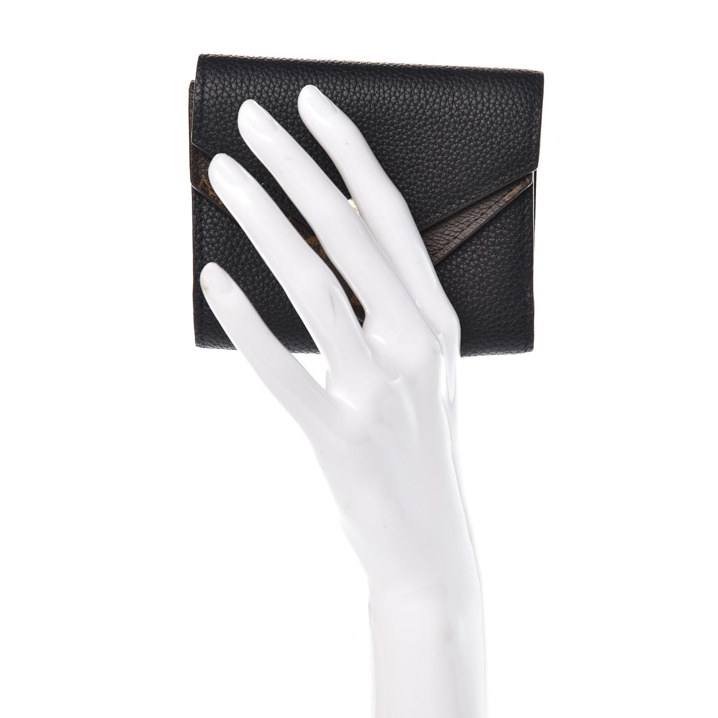 Grained Calfskin Monogram Double V Compact Wallet Black