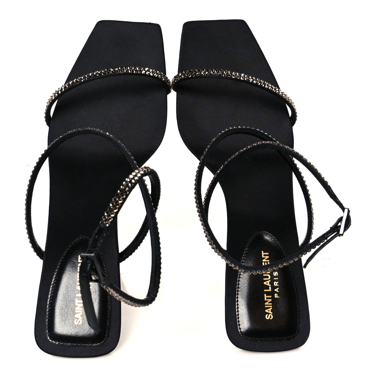 Crepe Satin Strass Baliqua 55 Ankle Strap Sandals 38.5 Black Greige