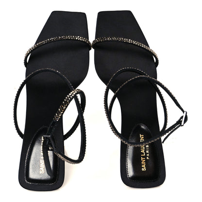 Saint Laurent Crepe Satin Strass Baliqua 55 Ankle Strap Sandals 38.5 Black Greige 2 of 10