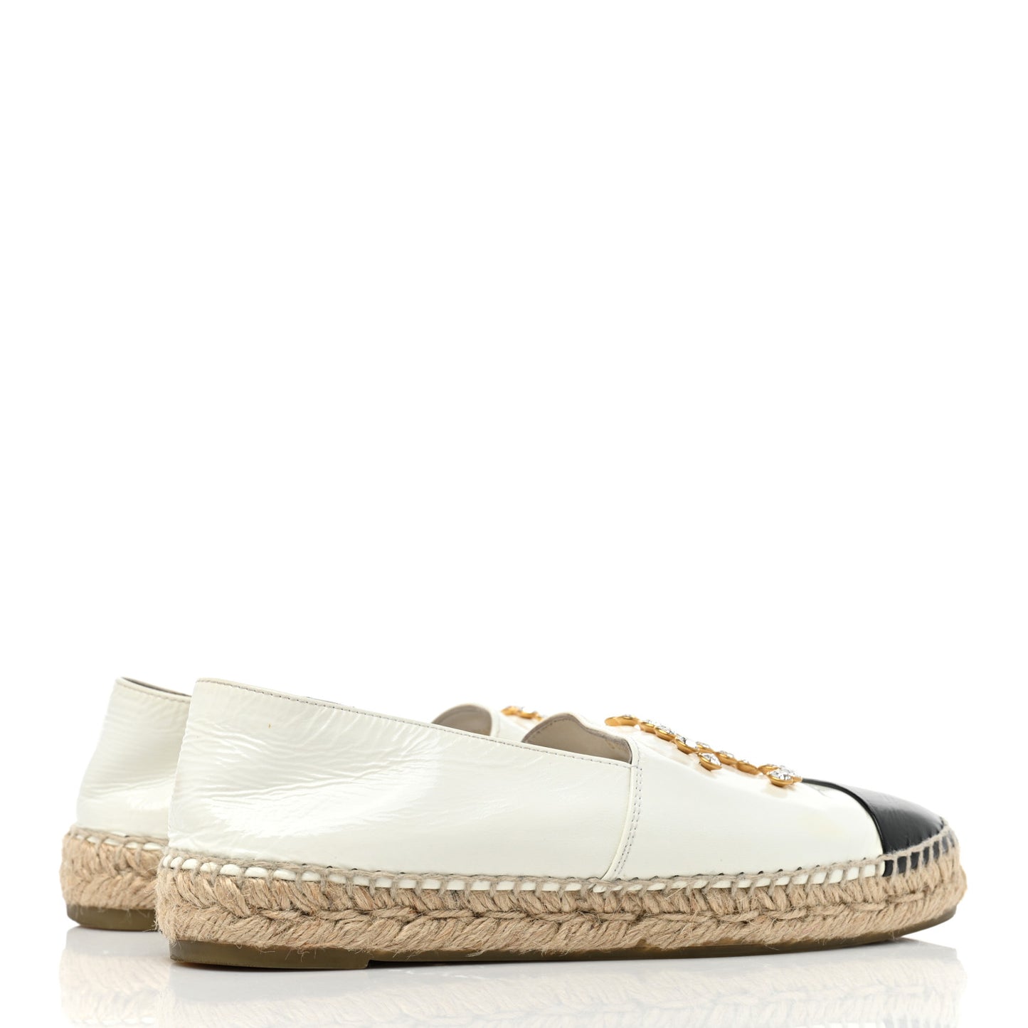 Patent Calfskin Crystal CC Espadrilles 37 White Black