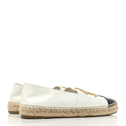 Chanel Patent Calfskin Crystal CC Espadrilles 37 White Black 4 of 16