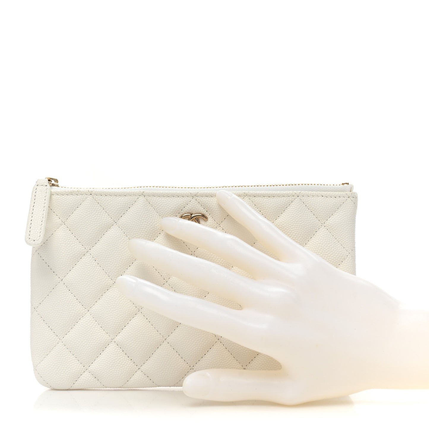 Caviar Quilted Cosmetic Case White