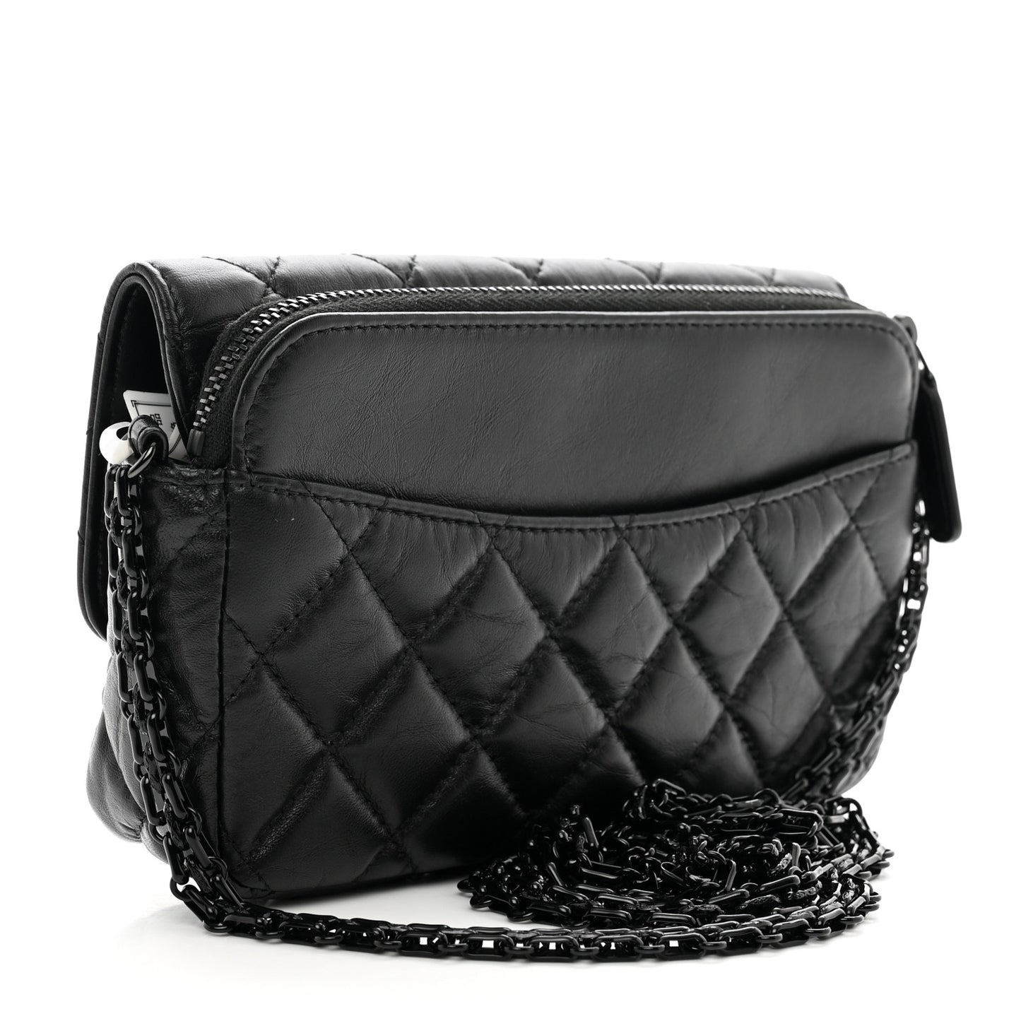 Aged Calfskin Quilted 2.55 Reissue Phone Holder With Chain So Black