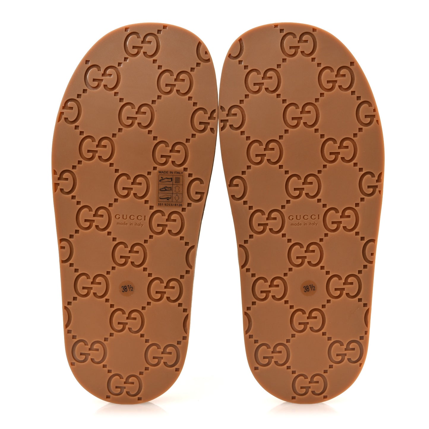 Monogram GG Calfskin Angelina Platform 55mm Slide Sandals 38.5 Camel Ebony