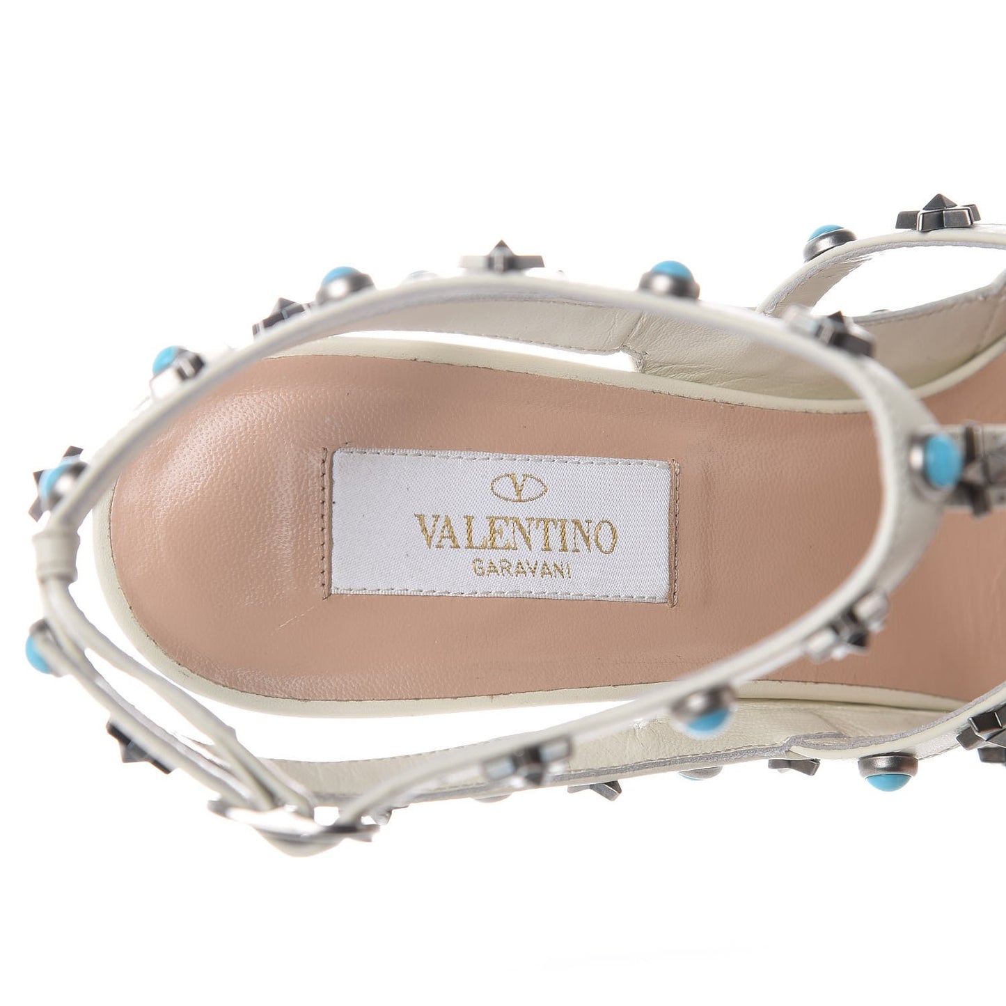 Patent Stars Turquoise Rockstud Rolling Ankle Strap 100mm Pumps 39.5 Ivory
