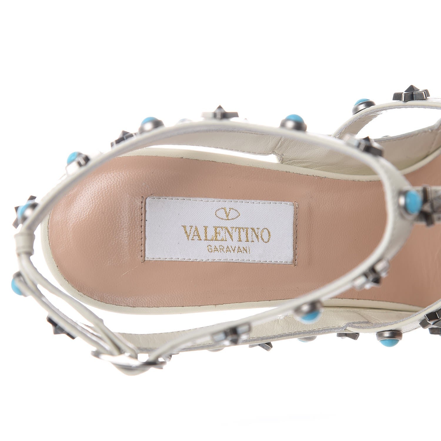 Valentino Garavani Patent Stars Turquoise Rockstud Rolling Ankle Strap 100mm Pumps 39.5 Ivory 5 of 10