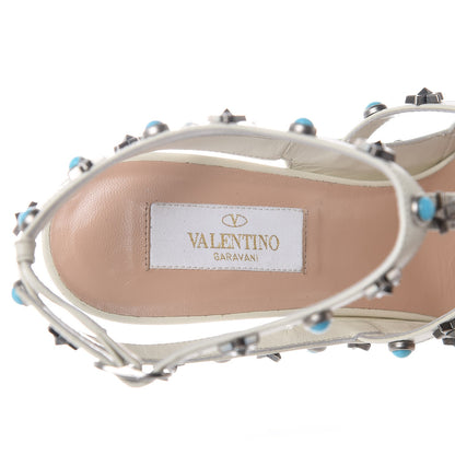 Valentino Garavani Patent Stars Turquoise Rockstud Rolling Ankle Strap 100mm Pumps 39.5 Ivory 5 of 10