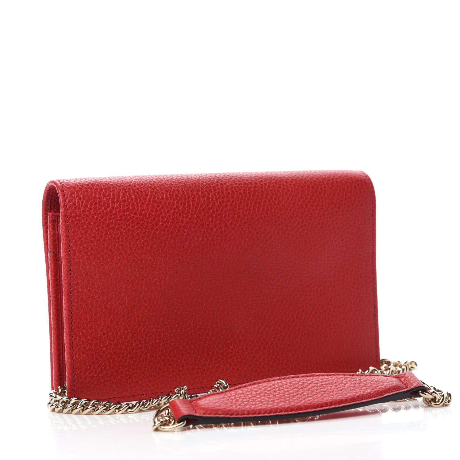 Gucci Pebbled Calfskin Soho Wallet on Chain Hibiscus Red 3 of 10