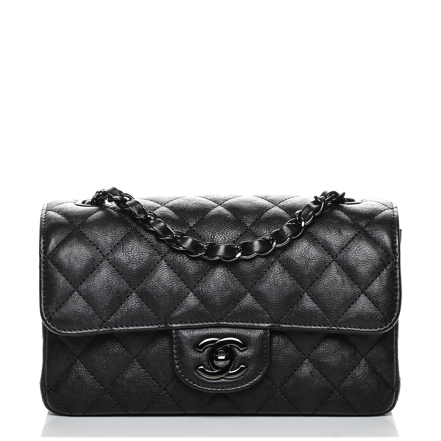 Crumpled Calfskin Quilted Mini Rectangular Flap So Black