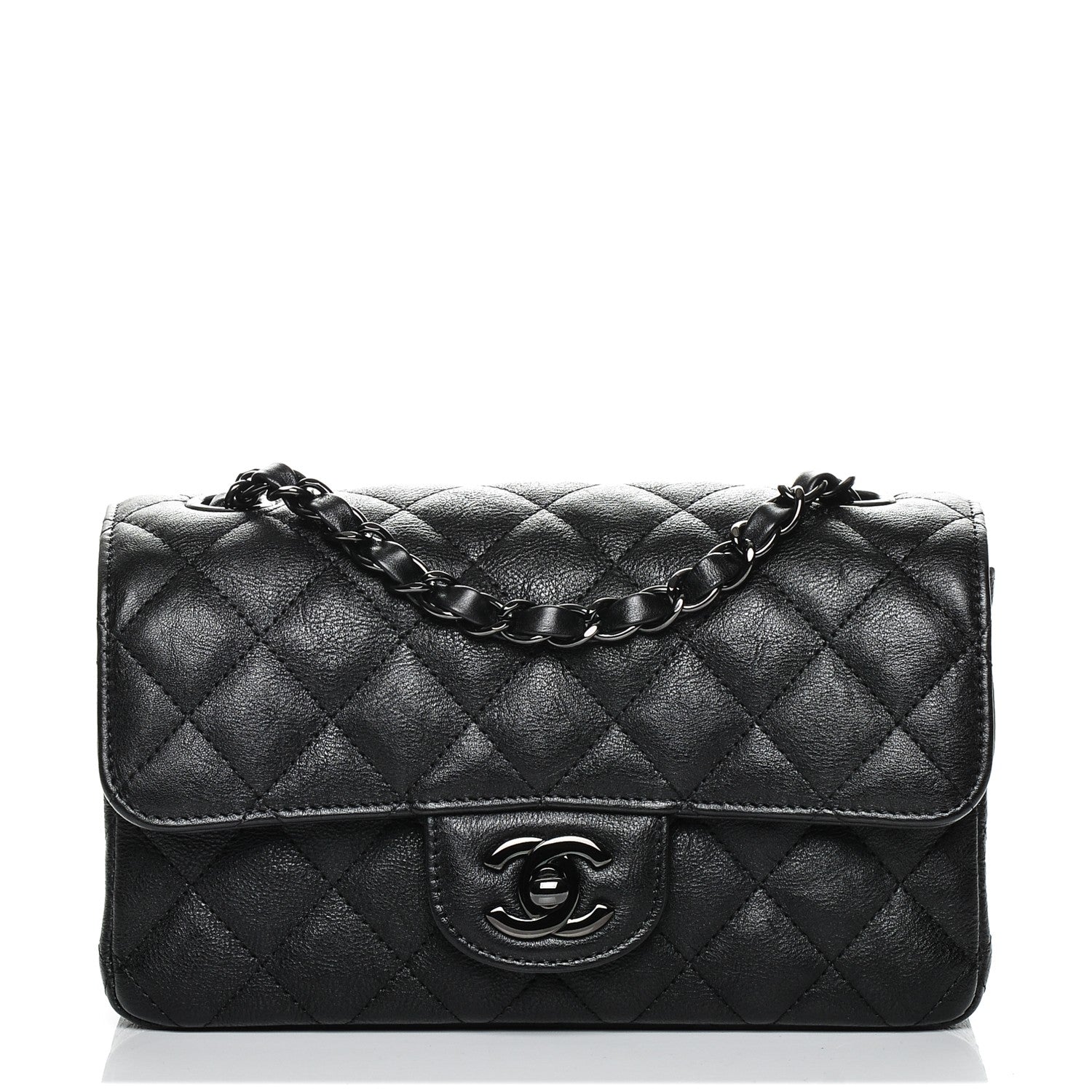 Chanel Crumpled Calfskin Quilted Mini Rectangular Flap So Black 1 of 7