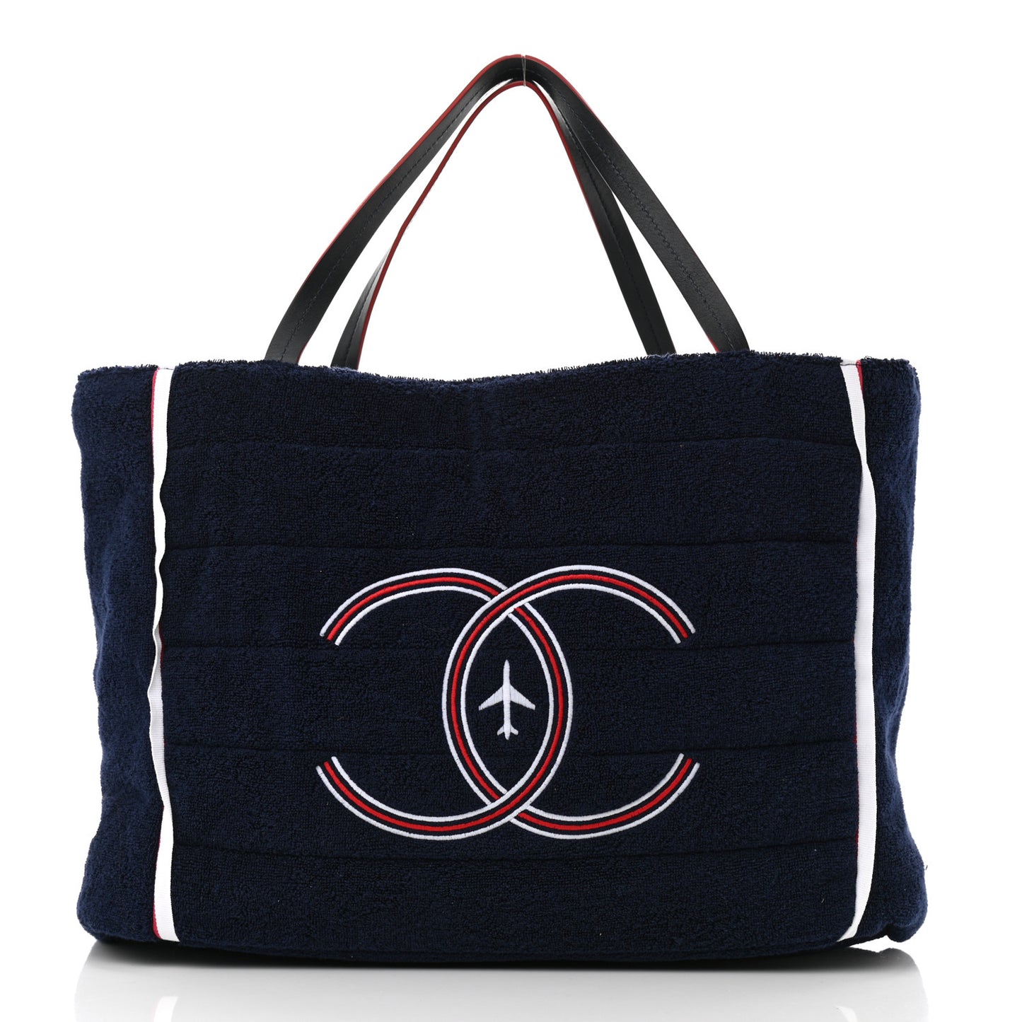 Nylon Terry Cloth Reversible Chanel Airlines Tote Silver Navy