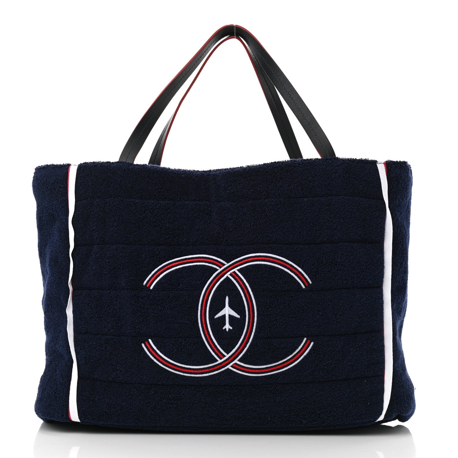 Chanel Nylon Terry Cloth Reversible Chanel Airlines Tote Silver Navy 5 of 18