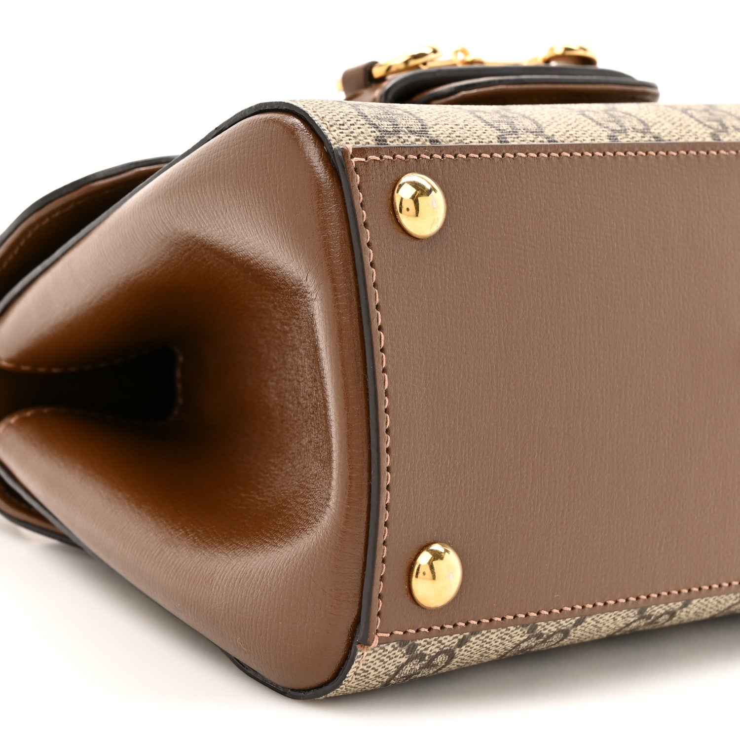 Gucci GG Supreme Monogram Azalea Calfskin Mini Horsebit 1955 Top Handle Flap Bag Beige Ebony Brown Sugar 9 of 9
