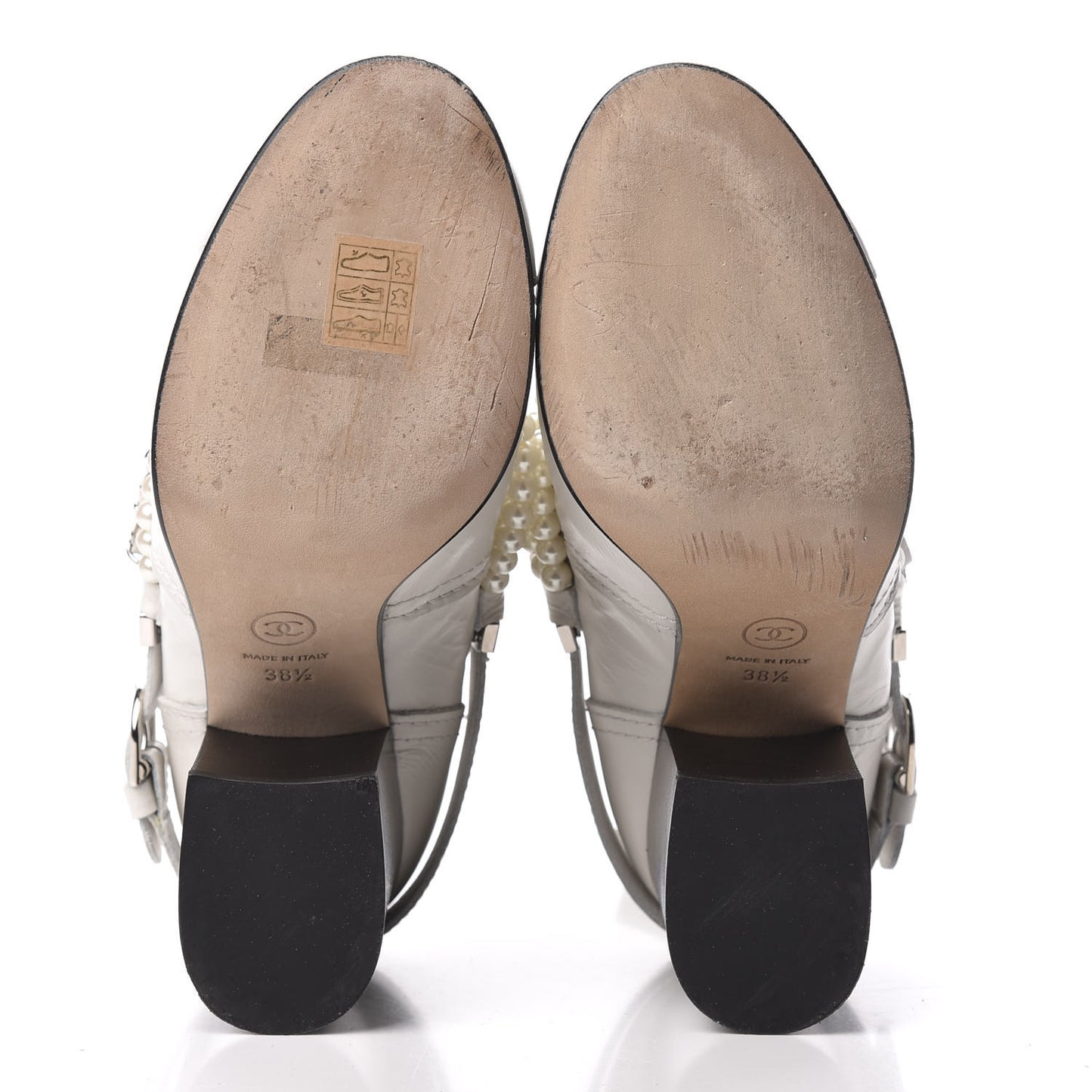 Crackled Calfskin Pearl Chain CC Short Boots 38.5 White