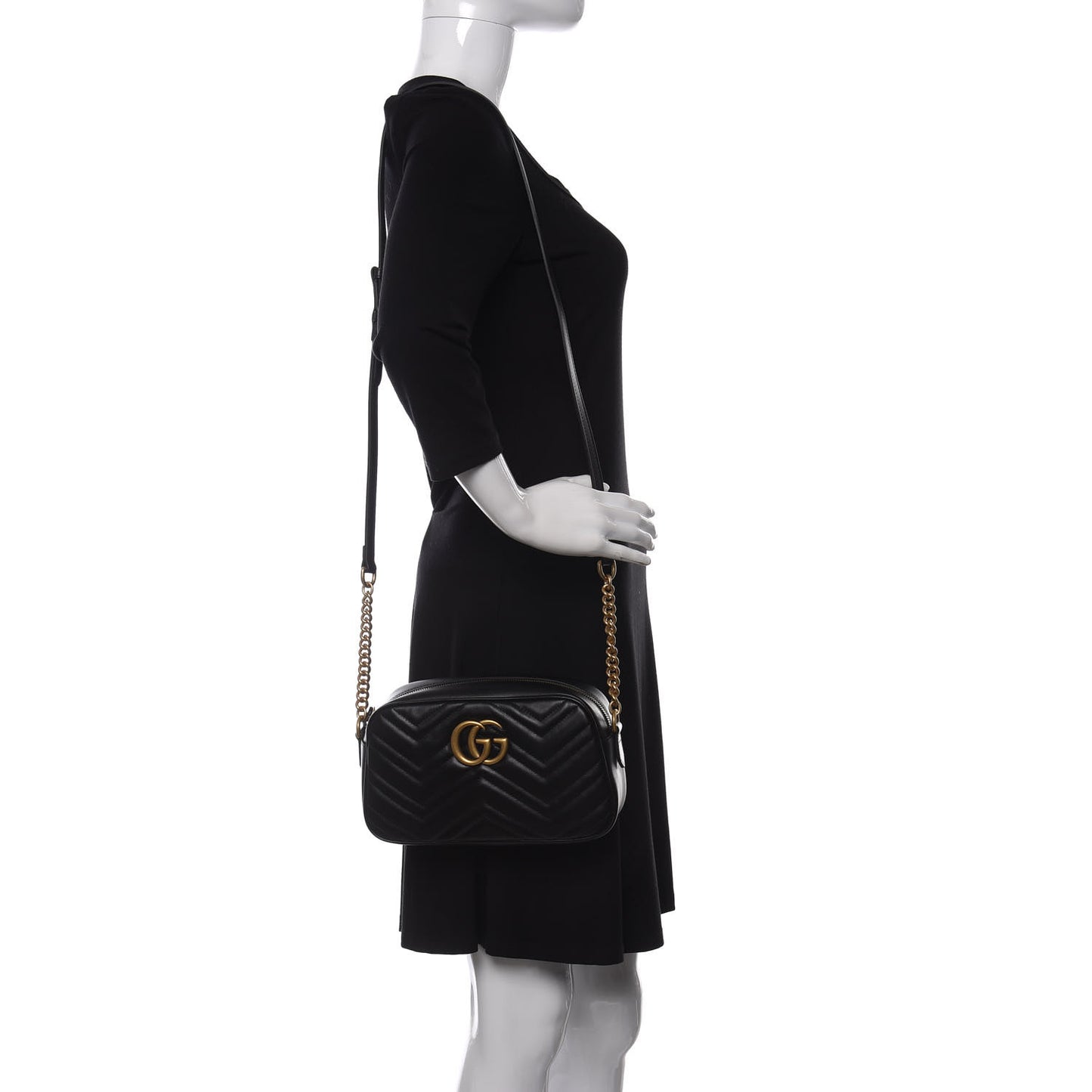 Calfskin Matelasse Small GG Marmont Chain Shoulder Bag Black