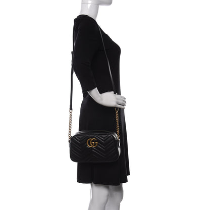 Gucci Calfskin Matelasse Small GG Marmont Chain Shoulder Bag Black 2 of 10