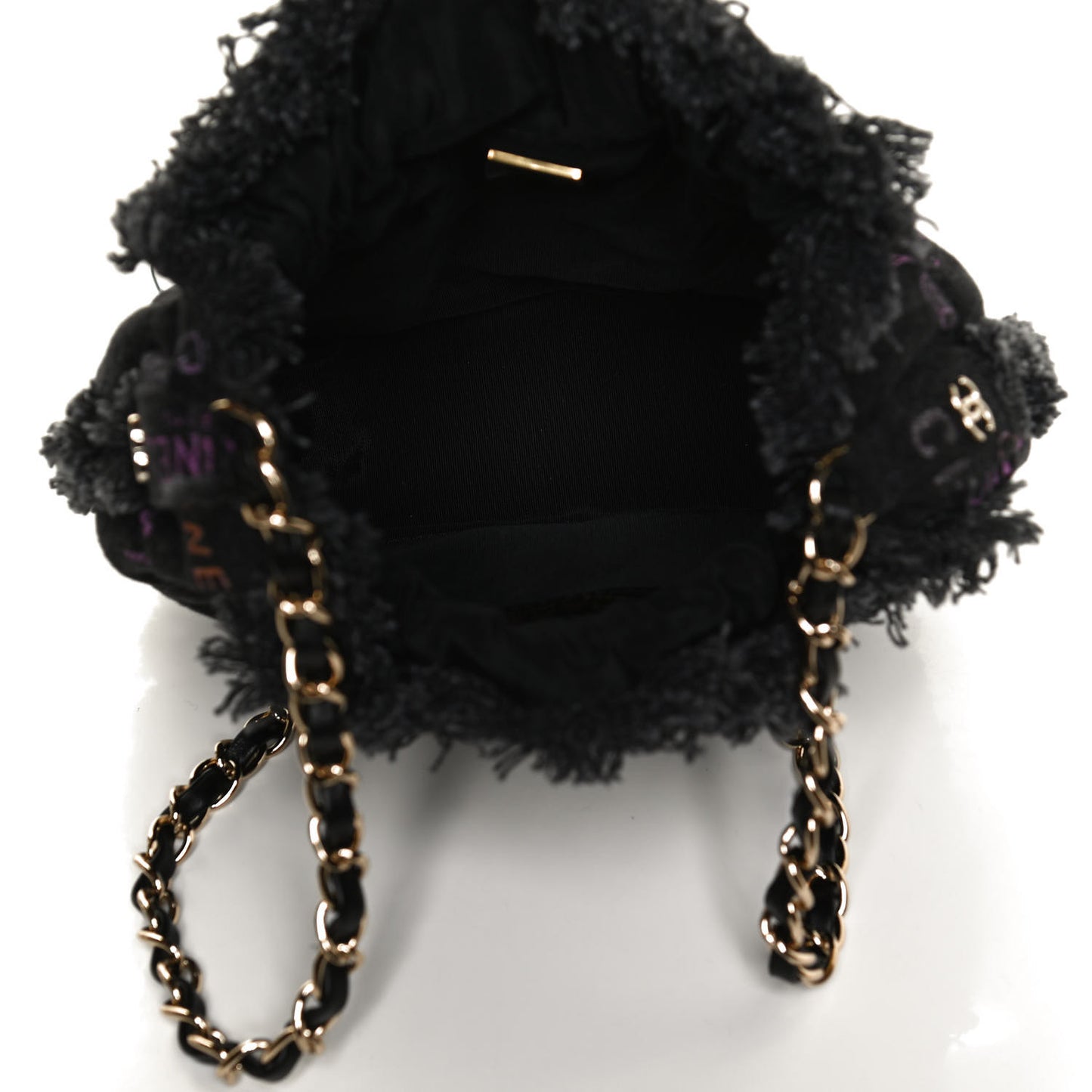 Denim Quilted Mood Small Bucket With Chain Black Multicolor
