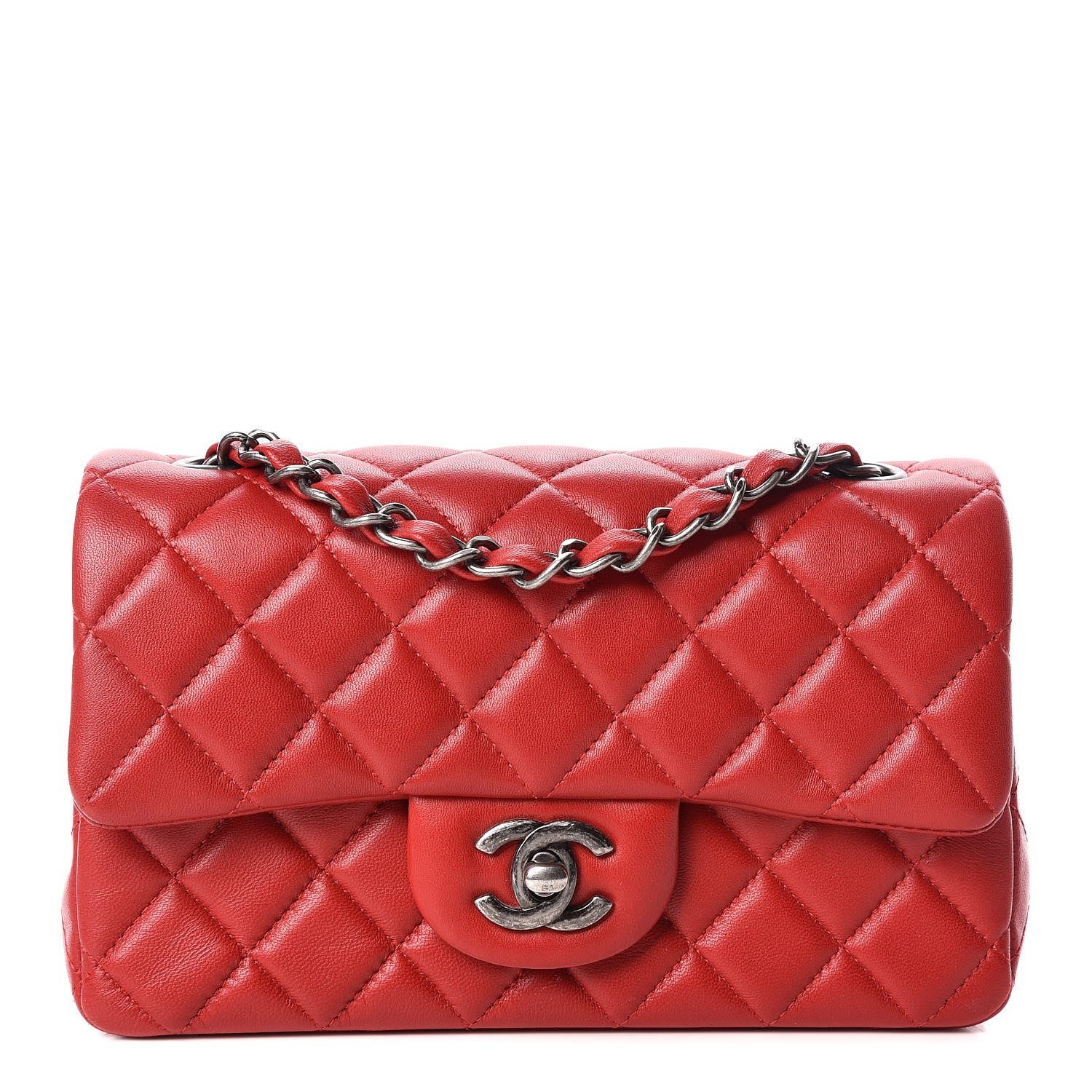 Chanel Lambskin Quilted Mini Rectangular Flap Red 1 of 11