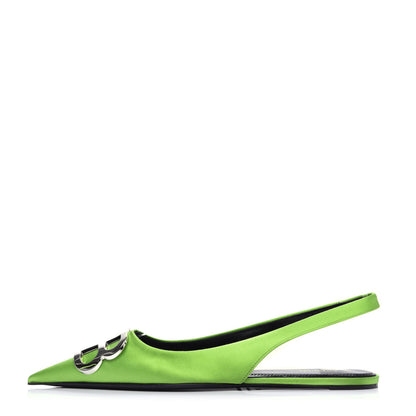 Balenciaga Satin BB Knife Pointy Toe Slingback Flats 36 Neon Green 1 of 10