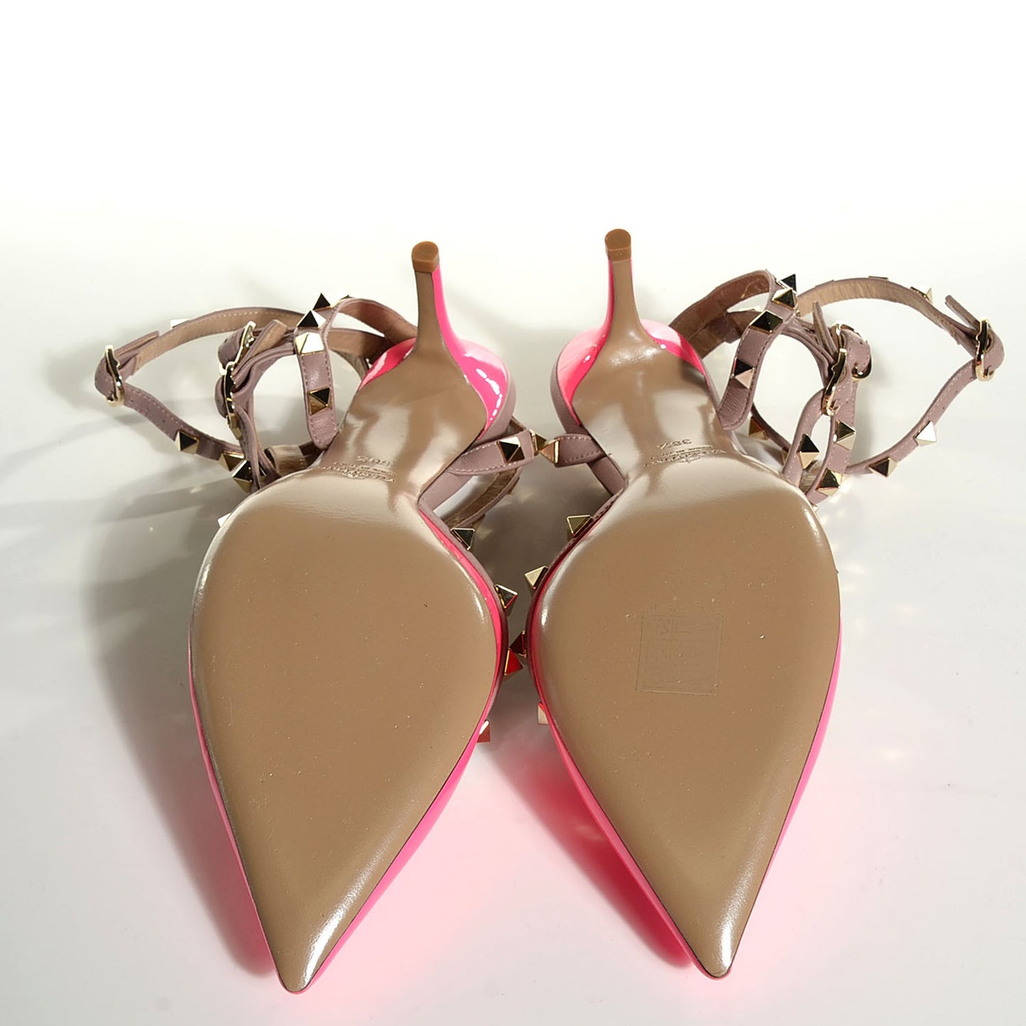 Patent Rockstud Ankle Strap 65mm Pumps 38.5 Fuxia Fluo Poudre