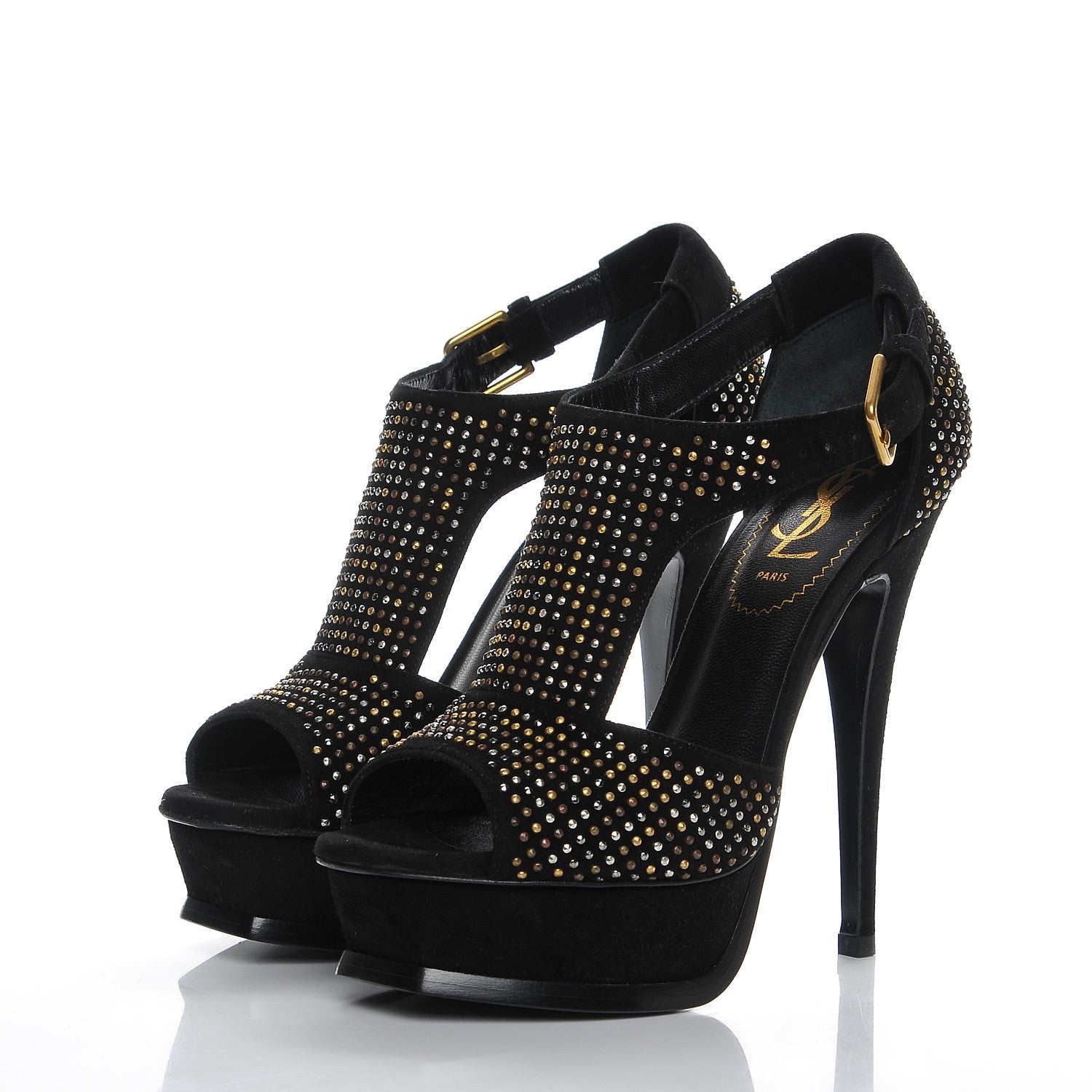 Saint Laurent Suede Studded Tribute 105 Platform Sandals 34.5 Black 3 of 8