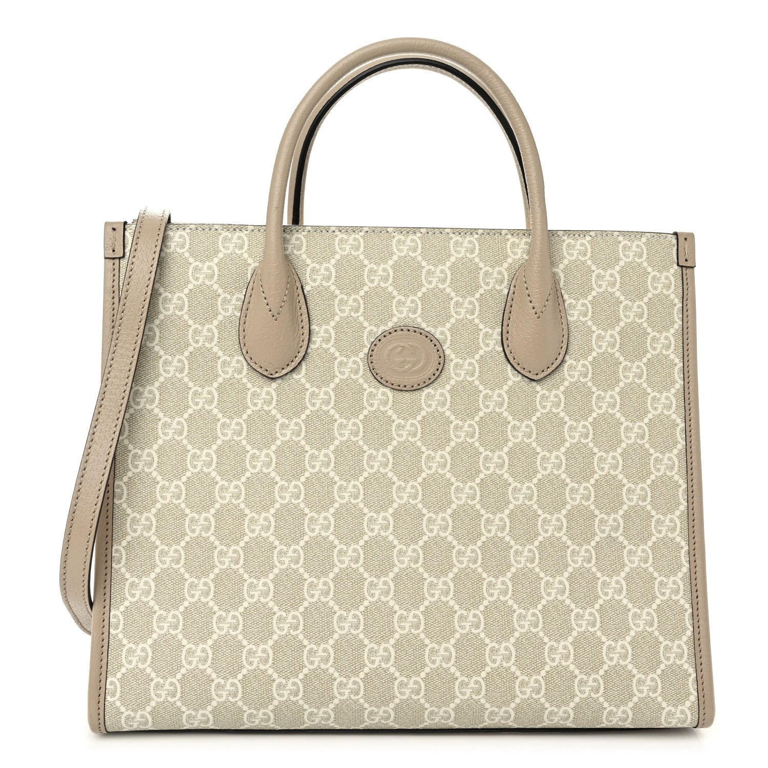 Gucci GG Supreme Monogram Textured Dollar Calfskin Small Retro Interlocking G Tote Bag Beige Mystic White Oatmeal 1 of 10