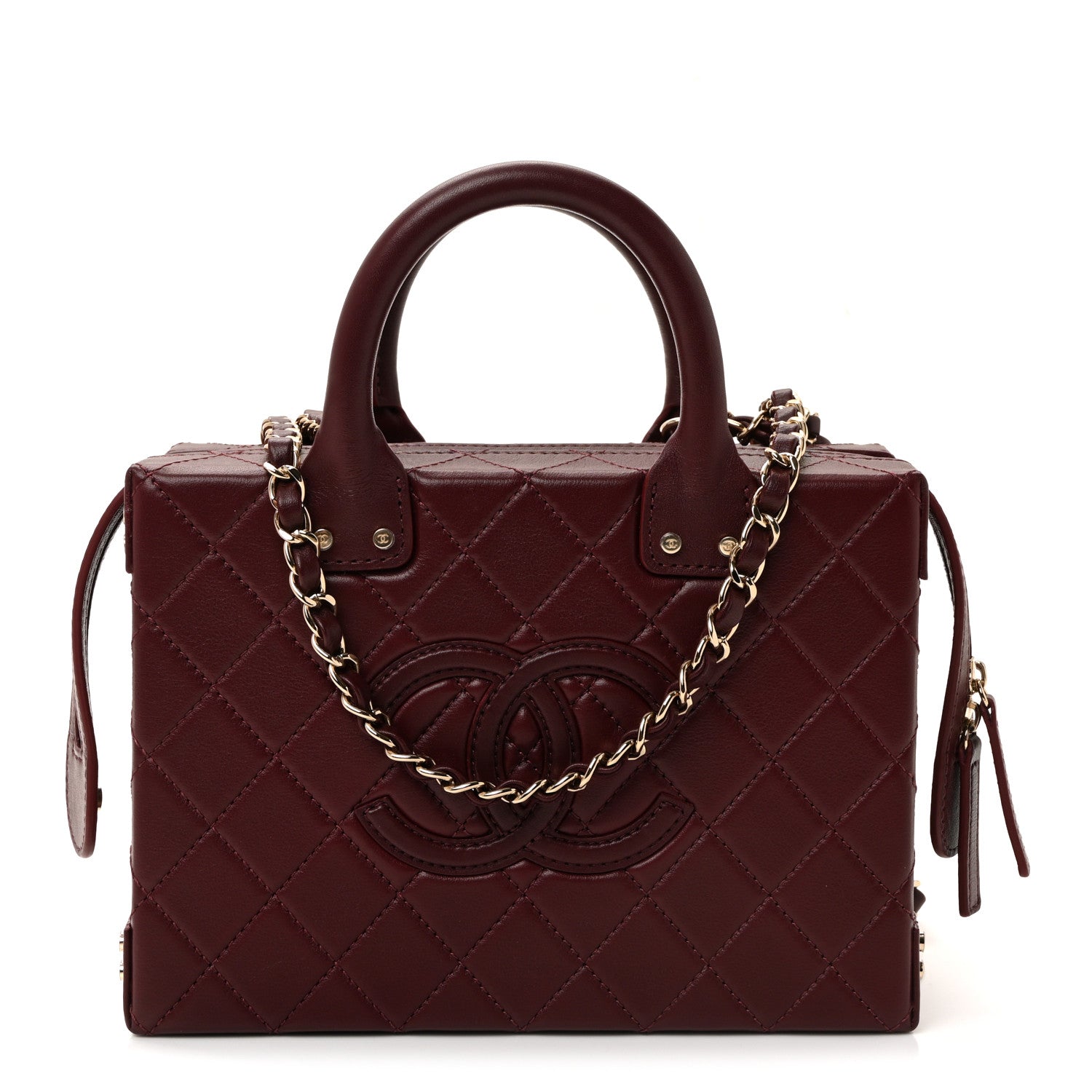 Chanel Calfskin Quilted Studded Square Vanity Case Burgundy 1 of 12