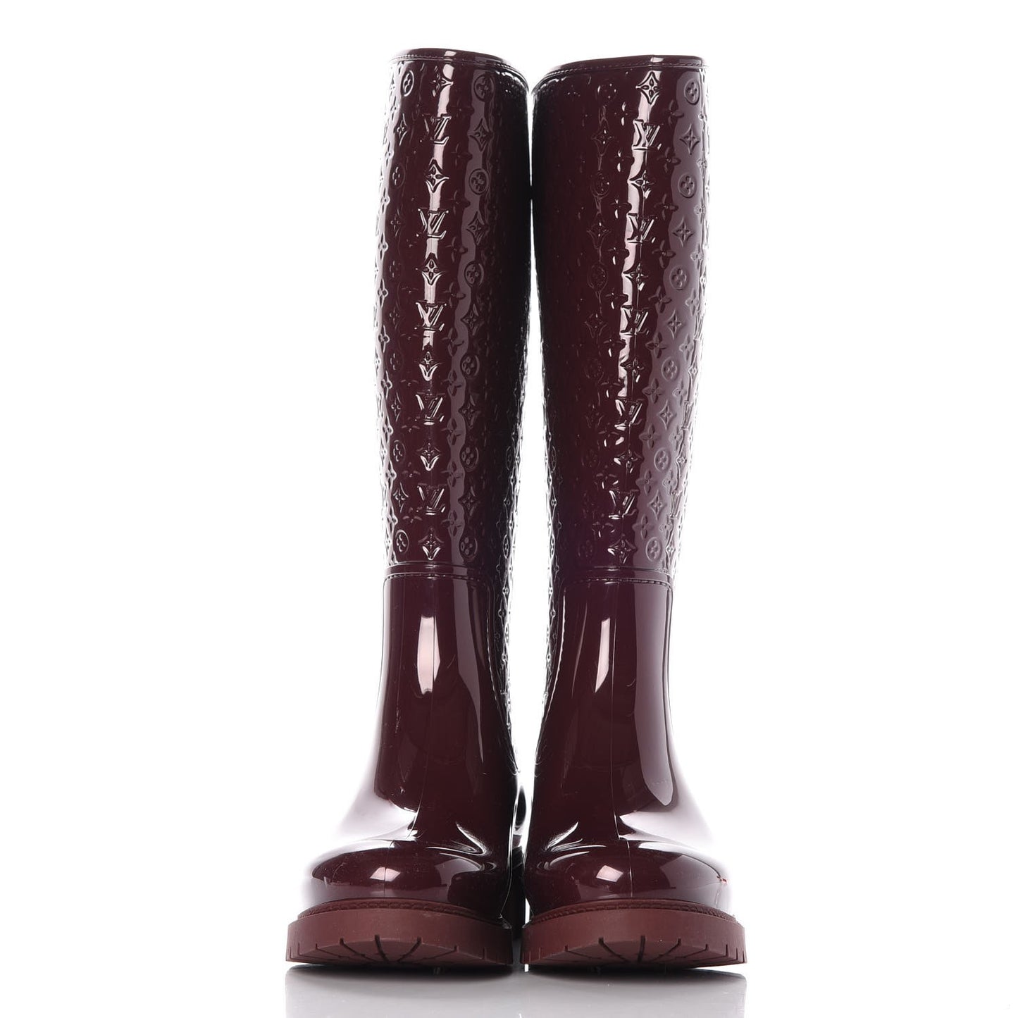 Rubber Embossed Monogram Splash Rain Boots 41 Burgundy